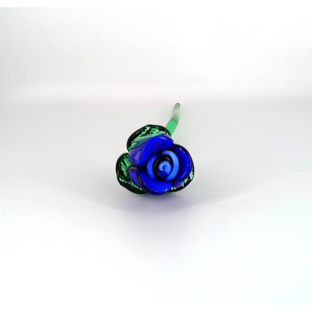 Vintage Murano Style Glass Blown Long Stem 13-3/4" Blue Glass Rose - Picture 2 of 9
